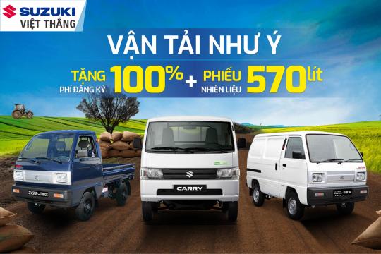 Sở hữu xe tải Suzuki nhận ngay hỗ trợ 100% lên phí trước bạ và phiếu nhiên liệu