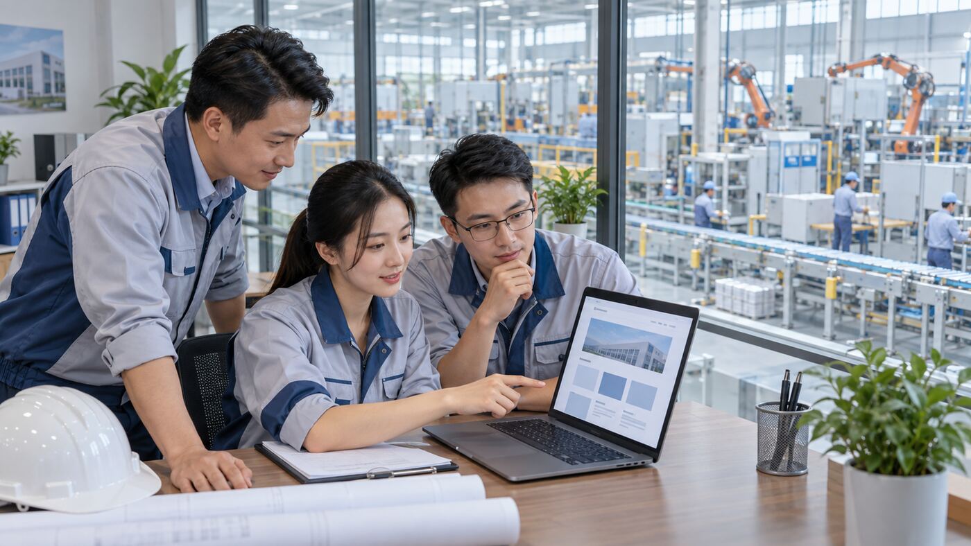 Góc làm việc minh họa chủ đề công ty thiết kế website doanh nghiệp sản xuất